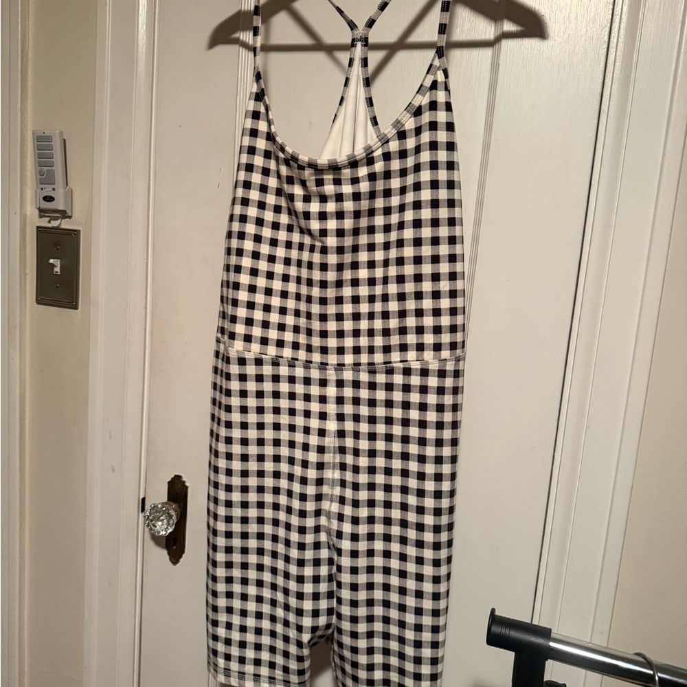Old Navy Black and White Gingham Strappy Jumpsuit